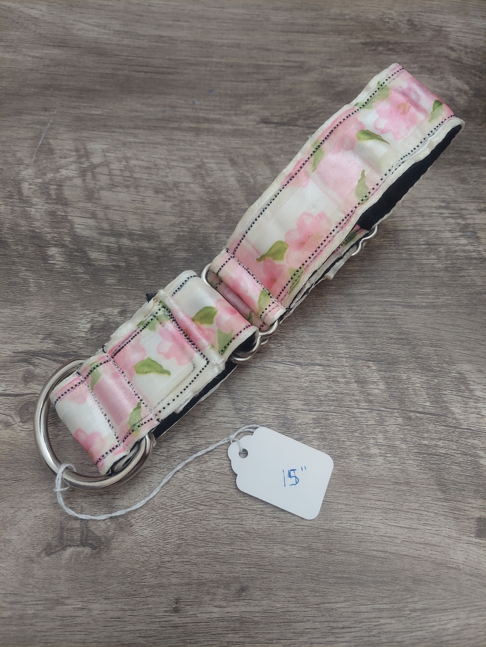 Custom Martingale Dog Collar 1.5" Pink White Watercolor Floral Whippet 15"